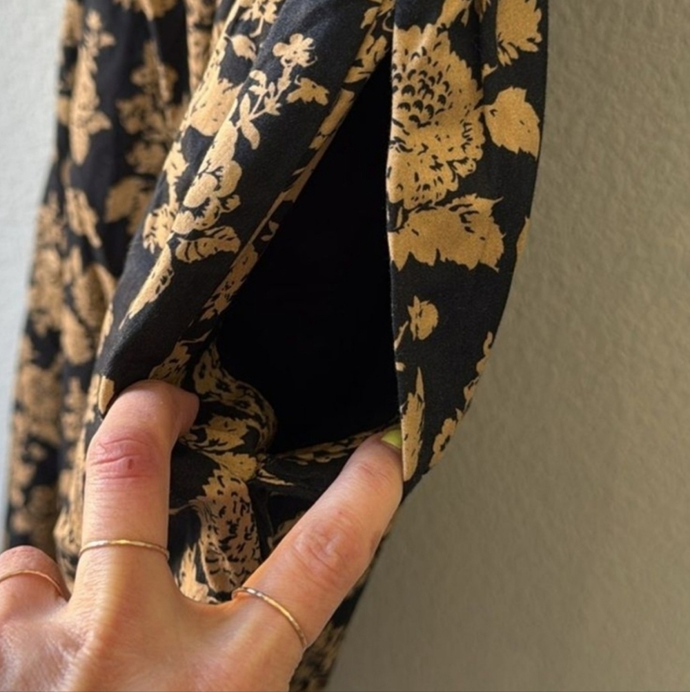 The Drop Floral Spaghetti-Strap Midi Dress in Black and Tan - Picture 2 of 10